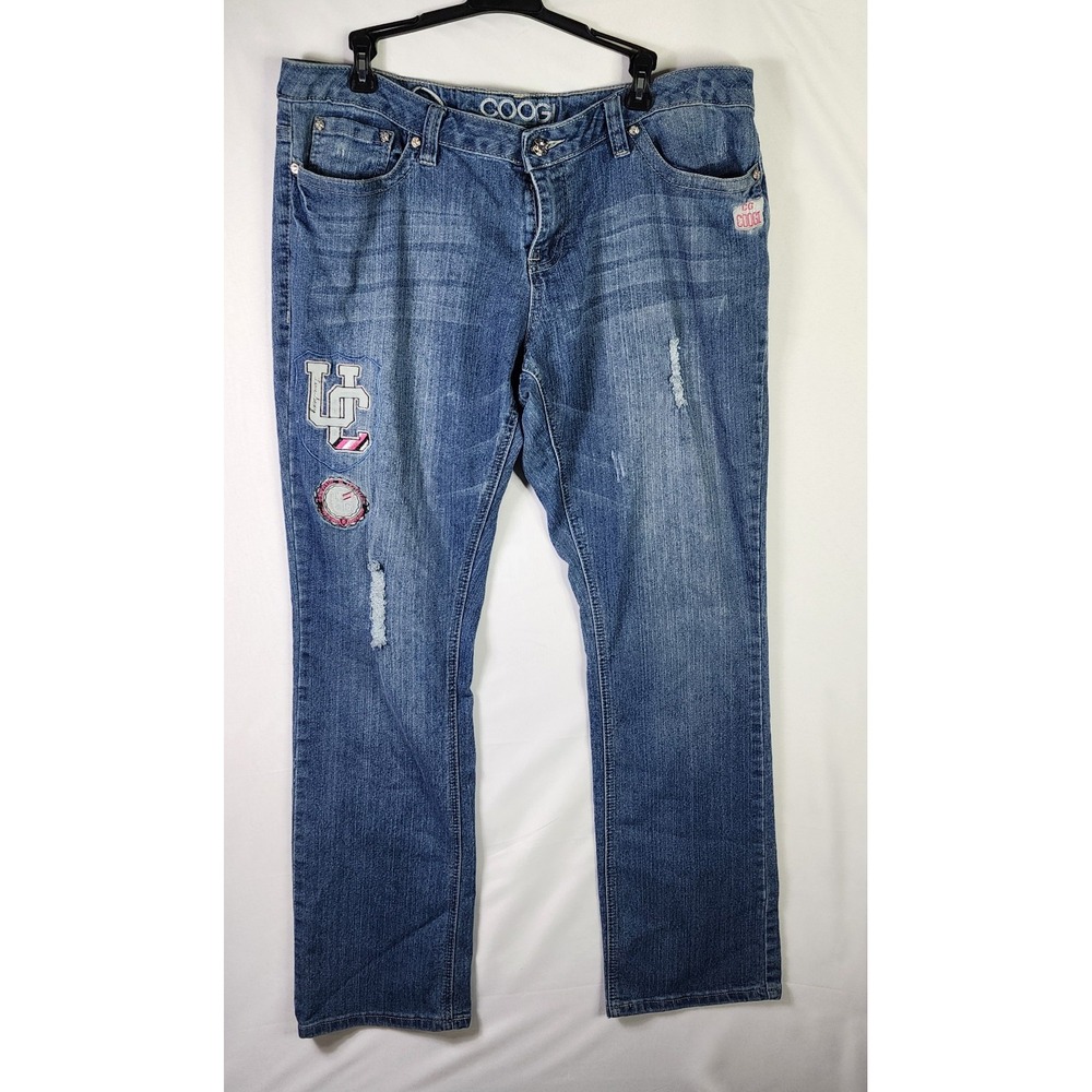Coogi Jeans Womens 17/18 Blue Embroidered Bootcut Distressed